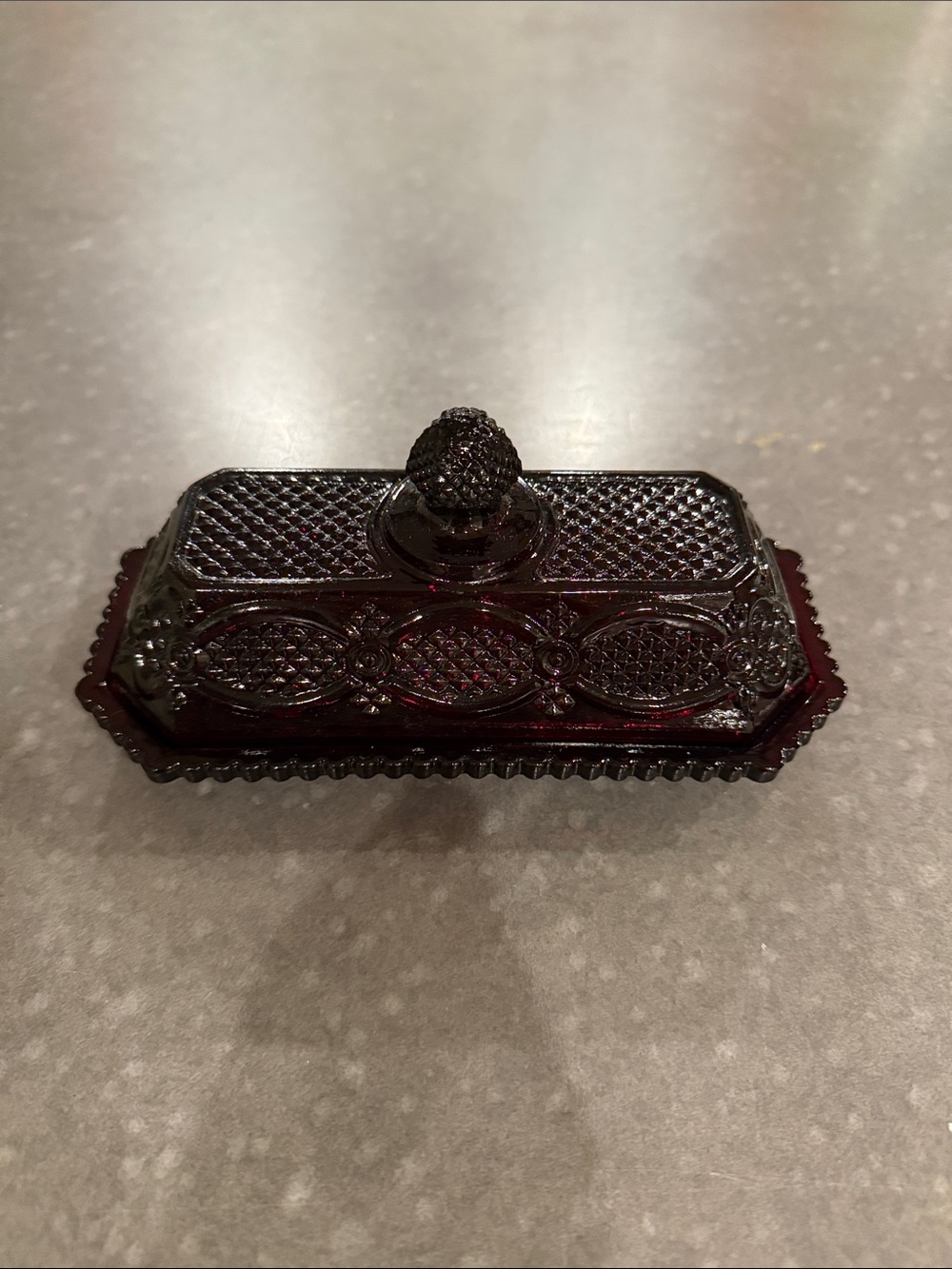 Avon Cape Cod Ruby Red Glass Covered Butter Dish